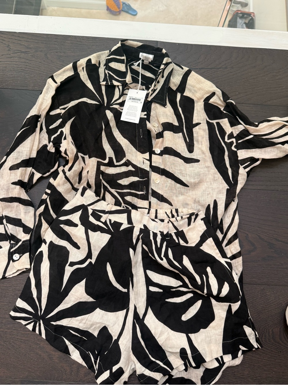 Vitamin A Black and Cream Tropical Button-Up Shirt & Shorts Set